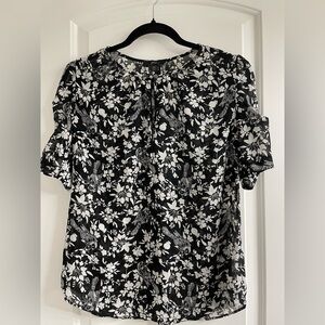 J. Crew black and white floral semi-sheer top XS